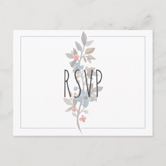 Botanisches blaues Floral Wedding RSVP Postkarte (Vorderseite)