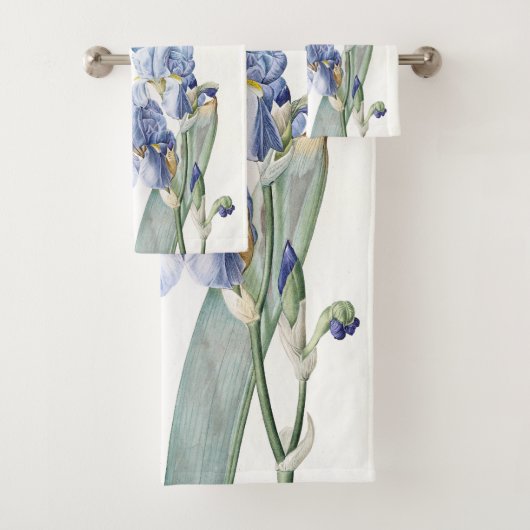 Botanisches blaues Iris-Blumen Redoute Badhandtuch Set (Insitu)