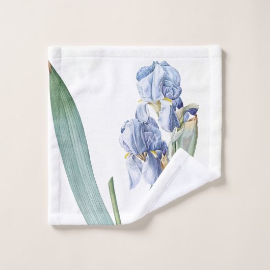 Botanisches blaues Iris-Blumen Redoute Badhandtuch Set (Waschlappen)