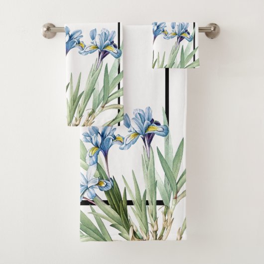Botanisches blaues Iris-Blumen Redoute Badhandtuch Set (Insitu)