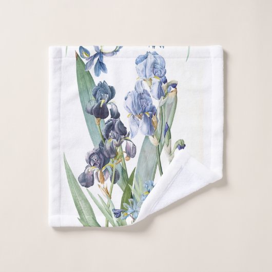 Botanisches blaues Iris-Blumen Redoute Badhandtuch Set (Waschlappen)