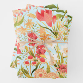 Botanisches blaues Wrapping-Papier - Flachblatt-Se Geschenkpapier Set