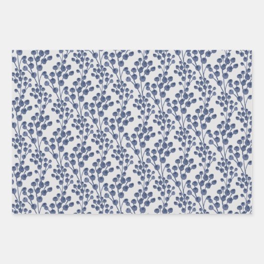 Botanisches Blech-Set der Blauen Navy von 3 Geschenkpapier Set (Vorderseite)