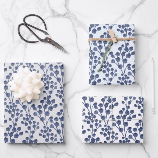 Botanisches Blech-Set der Blauen Navy von 3 Geschenkpapier Set (Vorderseite)