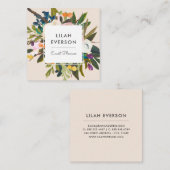 Botanisches Bliss | Elegant gezeichnet | Creme Quadratische Visitenkarte (Vorne/Hinten)