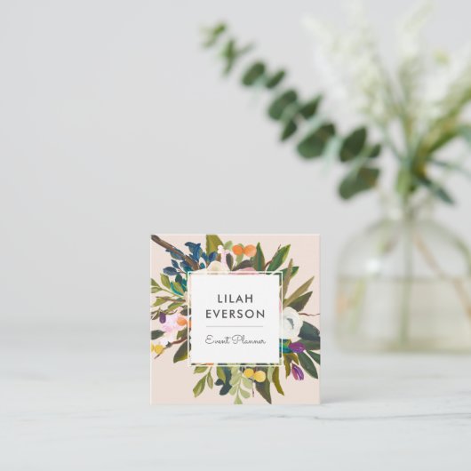 Botanisches Bliss | Elegant gezeichnet | Creme Quadratische Visitenkarte (Stehend Vorderseite)