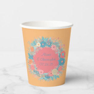 Botanisches Bliss Elegantes Blumenreath Rosa Pappbecher