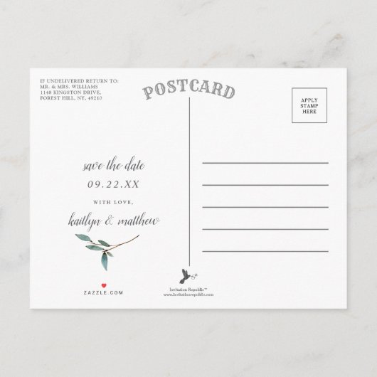 Botanisches Bliss-Hochzeitsfest Save the Date Ankündigungspostkarte (Rückseite)