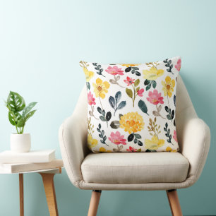 Botanisches Bliss - Rosa und Gelbe Blume Kissen