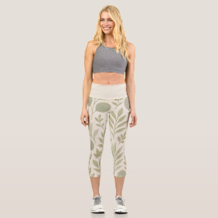 Botanisches Blumen nahtloses Muster   Luxus Yoga Capri Leggings