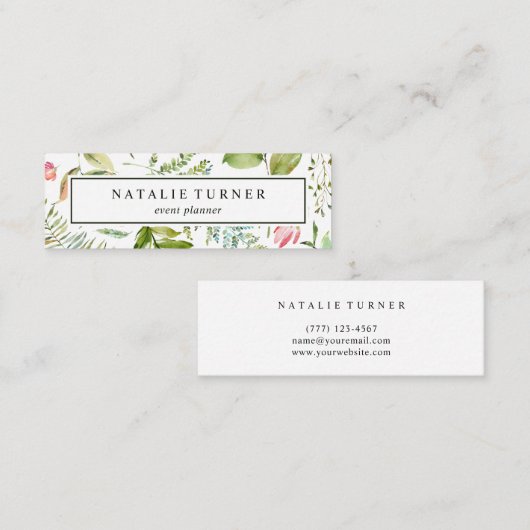 Botanisches BlumenAquarell Mini Visitenkarte (Vorne/Hinten)