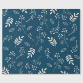Botanisches BlumenBlätter-Grün-Marine-Blau Geschenkpapier (Flach)