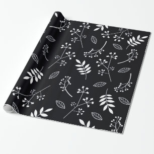 Botanisches BlumenBlätter-Grün weiß und schwarz Geschenkpapier