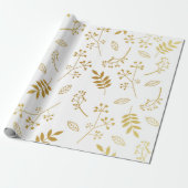 Botanisches BlumenBlätter-Imitat-Goldfolien-Weiß Geschenkpapier (Ungerollt)