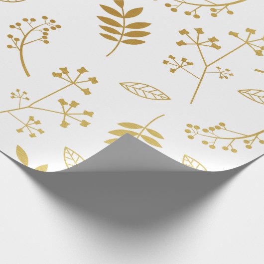 Botanisches BlumenBlätter-Imitat-Goldfolien-Weiß Geschenkpapier (Ecke)