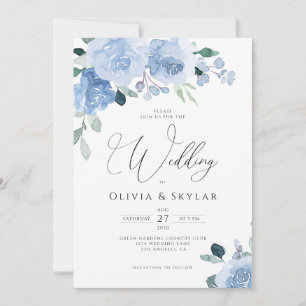 Botanisches Blumenblau auf einer Hochzeit Einladung