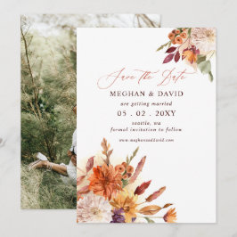 Botanisches Blumenerde-Terrakotta-Herbst-Hochzeits Save The Date