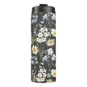 Botanisches, blumengeschmücktes Muster in Wasserfa Thermosbecher