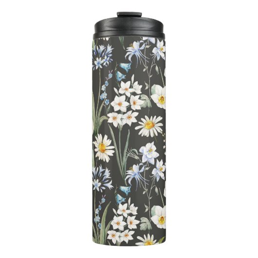 Botanisches, blumengeschmücktes Muster in Wasserfa Thermosbecher (Vorderseite)