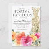 Botanisches Blumengoldkleid 40. Geburtstags-Party Einladung (Vorderseite)