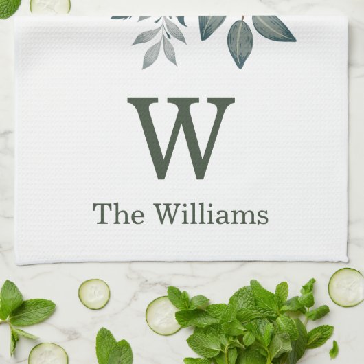 Botanisches Blumenmonogramm/rote u. weiße Blumen Geschirrtuch (Gefaltet)