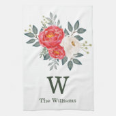 Botanisches Blumenmonogramm/rote u. weiße Blumen Geschirrtuch (Vertikal)