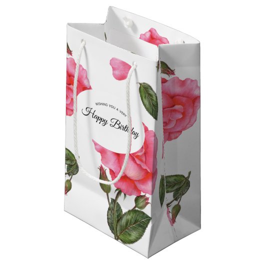 Botanisches Blumenmuster in Rosa Kleine Geschenktüte (Vorderseite Schrägansicht)