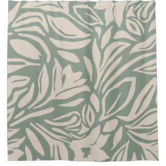 Botanisches Blumenmuster in Salbei und Creme Duschvorhang