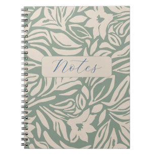 Botanisches Blumenmuster in Salbei und Creme Notizblock