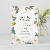 Botanisches Blumenreath Weiße Blume Hochzeit Einladung (Stehend Vorderseite)