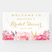 Botanisches Blush Floral Gold Blume Brautparty Banner (Horizontal)