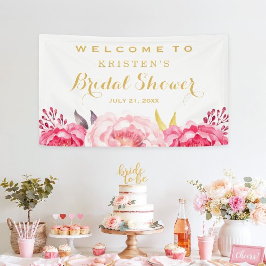 Botanisches Blush Floral Gold Blume Brautparty Banner