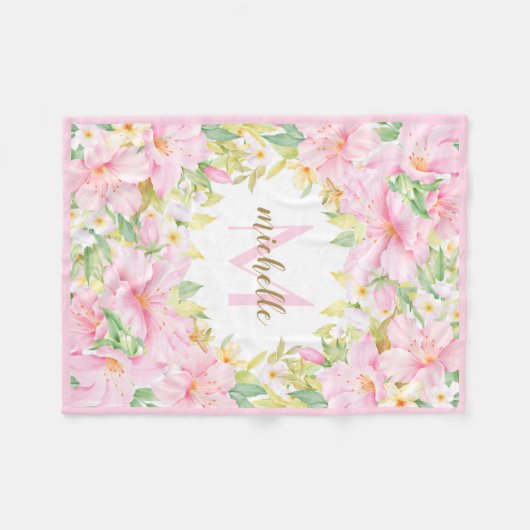 Botanisches Blush Pink Baby Girl Fleecedecke (Vorderseite (Horizontal))