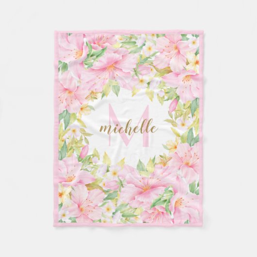 Botanisches Blush Pink Baby Girl Fleecedecke (Vorderseite)