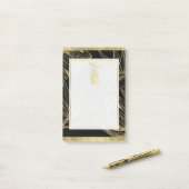 Botanisches Blütenblatt mit Gold und schwarzen tro Post-it Klebezettel (Auf Schreibtisch)