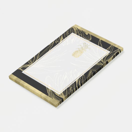 Botanisches Blütenblatt mit Gold und schwarzen tro Post-it Klebezettel (angewinkelt)