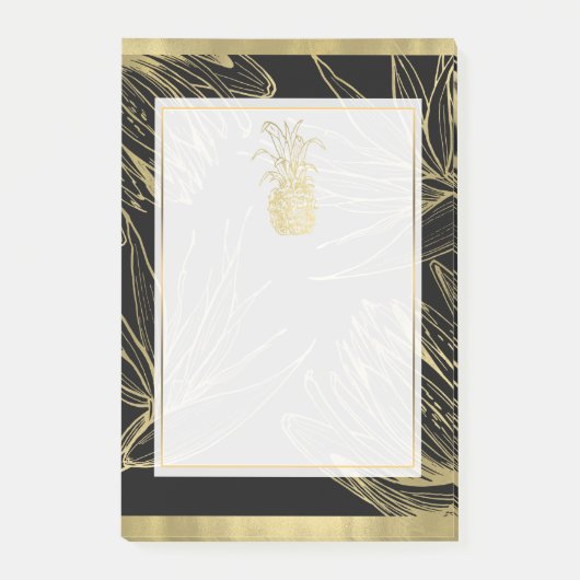 Botanisches Blütenblatt mit Gold und schwarzen tro Post-it Klebezettel (Vorderseite)