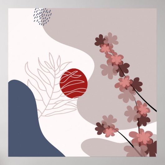 Botanisches Boho Blau Magenta Poster (Vorne)