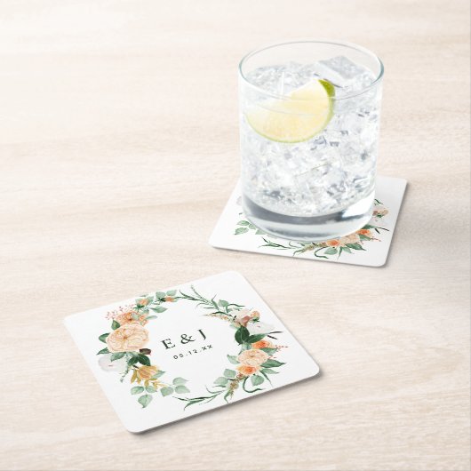 Botanisches Boho Blumengrün Monogram Wedding Rechteckiger Pappuntersetzer (Vor Ort)