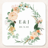 Botanisches Boho Blumengrün Monogram Wedding Rechteckiger Pappuntersetzer (Vorderseite)
