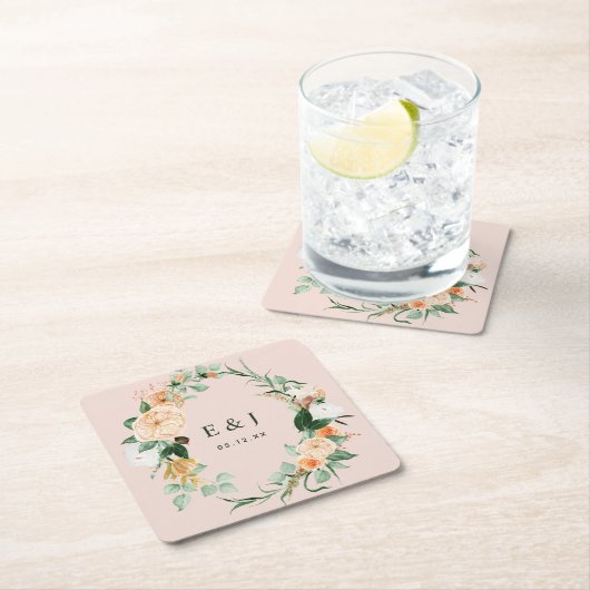 Botanisches Boho Blumengrün Monogram Wedding Rechteckiger Pappuntersetzer (Vor Ort)