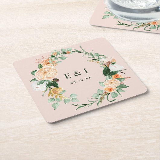 Botanisches Boho Blumengrün Monogram Wedding Rechteckiger Pappuntersetzer (angewinkelt)