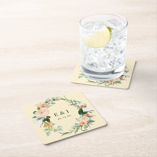 Botanisches Boho Blumengrün Monogram Wedding Rechteckiger Pappuntersetzer (Vor Ort)