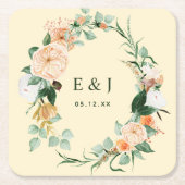 Botanisches Boho Blumengrün Monogram Wedding Rechteckiger Pappuntersetzer (Vorderseite)