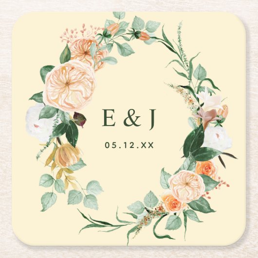Botanisches Boho Blumengrün Monogram Wedding Rechteckiger Pappuntersetzer (Vorderseite)
