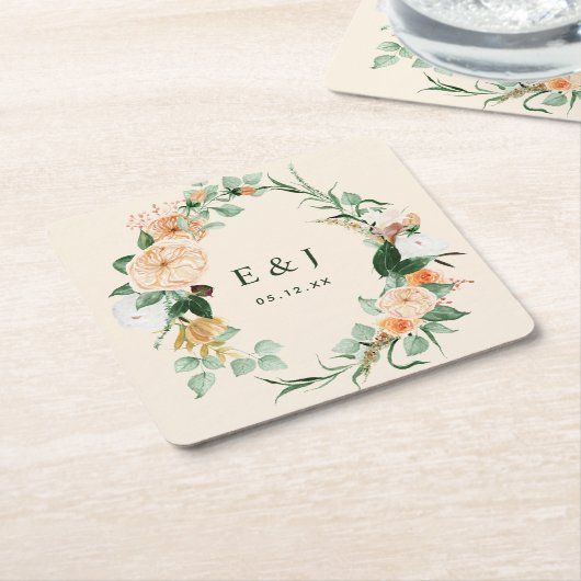 Botanisches Boho Blumengrün Monogram Wedding Rechteckiger Pappuntersetzer (angewinkelt)
