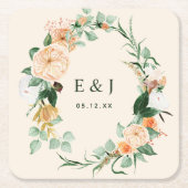 Botanisches Boho Blumengrün Monogram Wedding Rechteckiger Pappuntersetzer (Vorderseite)