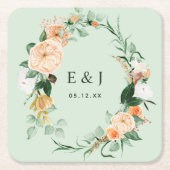 Botanisches Boho Blumengrün Monogram Wedding Sq Rechteckiger Pappuntersetzer (Vorderseite)