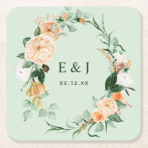 Botanisches Boho Blumengrün Monogram Wedding Sq