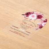 Botanisches Boho Chic Blume Blush Burgundy Wedding Acryleinladungen (Ablage )